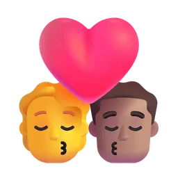 Kiss: Person, Man, No Skin Tone, Medium Skin Tone Microsoft 3D Fluent