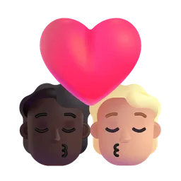Kiss: Person, Person, Dark Skin Tone, Medium-Light Skin Tone Microsoft 3D Fluent