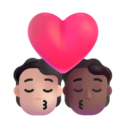 Kiss: Person, Person, Light Skin Tone, Medium-Dark Skin Tone Microsoft 3D Fluent