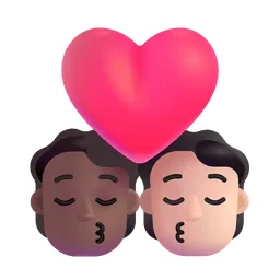 Kiss: Person, Person, Medium-Dark Skin Tone, Light Skin Tone Microsoft 3D Fluent
