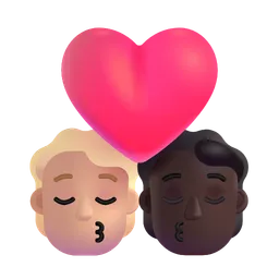 Kiss: Person, Person, Medium-Light Skin Tone, Dark Skin Tone Microsoft 3D Fluent