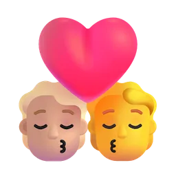 Kiss: Person, Person, Medium-Light Skin Tone, No Skin Tone Microsoft 3D Fluent