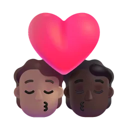 Kiss: Person, Person, Medium Skin Tone, Dark Skin Tone Microsoft 3D Fluent