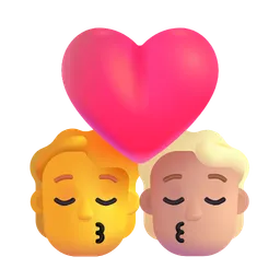 Kiss: Person, Person, No Skin Tone, Medium-Light Skin Tone Microsoft 3D Fluent