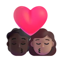 Kiss: Person, Woman, Dark Skin Tone, Medium Skin Tone Microsoft 3D Fluent
