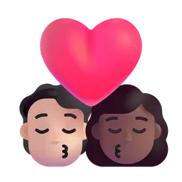 Kiss: Person, Woman, Light Skin Tone, Medium-Dark Skin Tone Microsoft 3D Fluent