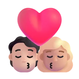Kiss: Person, Woman, Light Skin Tone, Medium-Light Skin Tone Microsoft 3D Fluent