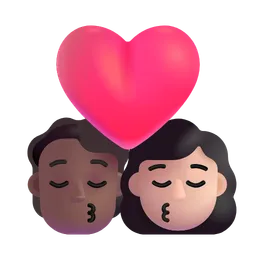 Kiss: Person, Woman, Medium-Dark Skin Tone, Light Skin Tone Microsoft 3D Fluent