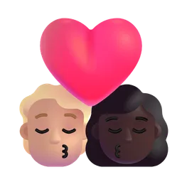 Kiss: Person, Woman, Medium-Light Skin Tone, Dark Skin Tone Microsoft 3D Fluent