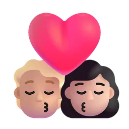 Kiss: Person, Woman, Medium-Light Skin Tone, Light Skin Tone Microsoft 3D Fluent