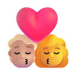 Kiss: Person, Woman, Medium-Light Skin Tone, No Skin Tone Microsoft 3D Fluent