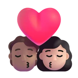 Kiss: Person, Woman, Medium Skin Tone, Light Skin Tone Microsoft 3D Fluent