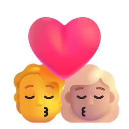 Kiss: Person, Woman, No Skin Tone, Medium-Light Skin Tone Microsoft 3D Fluent