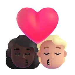Kiss: Woman, Person, Dark Skin Tone, Medium-Light Skin Tone Microsoft 3D Fluent