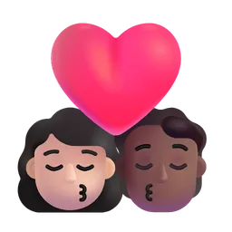Kiss: Woman, Person, Light Skin Tone, Medium-Dark Skin Tone Microsoft 3D Fluent