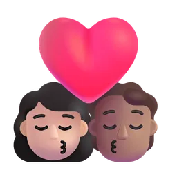 Kiss: Woman, Person, Light Skin Tone, Medium Skin Tone Microsoft 3D Fluent