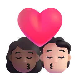 Kiss: Woman, Person, Medium-Dark Skin Tone, Light Skin Tone Microsoft 3D Fluent