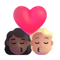 Kiss: Woman, Person, Medium-Dark Skin Tone, Medium-Light Skin Tone Microsoft 3D Fluent
