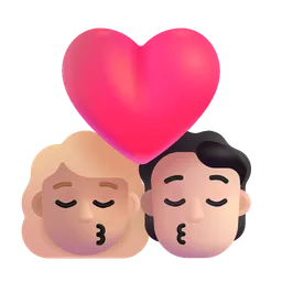 Kiss: Woman, Person, Medium-Light Skin Tone, Light Skin Tone Microsoft 3D Fluent