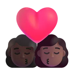 Kiss: Woman, Woman, Dark Skin Tone, Medium-Dark Skin Tone Microsoft 3D Fluent