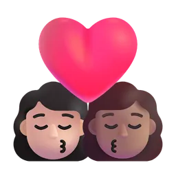 Kiss: Woman, Woman, Light Skin Tone, Medium Skin Tone Microsoft 3D Fluent