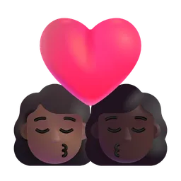 Kiss: Woman, Woman, Medium-Dark Skin Tone, Dark Skin Tone Microsoft 3D Fluent