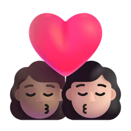 Kiss: Woman, Woman, Medium Skin Tone, Light Skin Tone Microsoft 3D Fluent