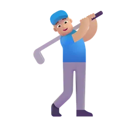 Man Golfing: Medium-Light Skin Tone Microsoft 3D Fluent