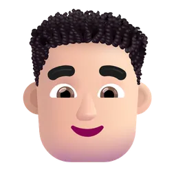 Man: Light Skin Tone, Curly Hair Microsoft 3D Fluent