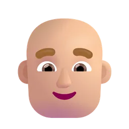 Man: Medium-Light Skin Tone, Bald Microsoft 3D Fluent