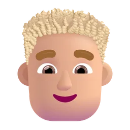 Man: Medium-Light Skin Tone, Curly Hair Microsoft 3D Fluent