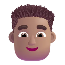 Man: Medium Skin Tone, Curly Hair Microsoft 3D Fluent