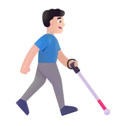 Man with White Cane Facing Right: Light Skin Tone Microsoft 3D Fluent