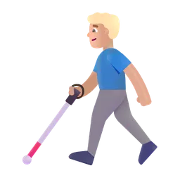 Man with White Cane: Medium-Light Skin Tone Microsoft 3D Fluent
