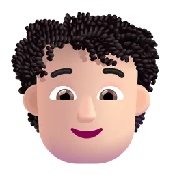 Person: Light Skin Tone, Curly Hair Microsoft 3D Fluent