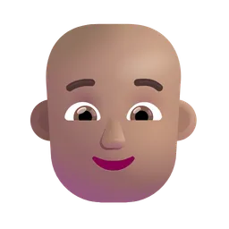 Person: Medium Skin Tone, Bald Microsoft 3D Fluent