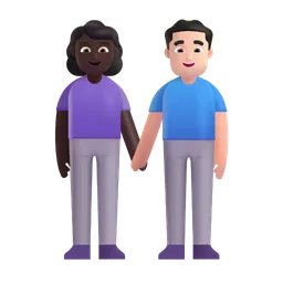 Woman and Man Holding Hands: Dark Skin Tone, Light Skin Tone Microsoft 3D Fluent