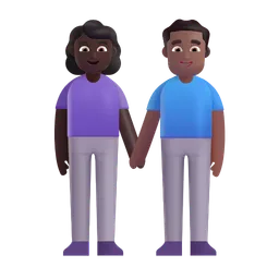 Woman and Man Holding Hands: Dark Skin Tone, Medium-Dark Skin Tone Microsoft 3D Fluent