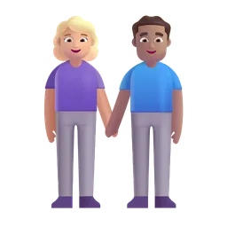 Woman and Man Holding Hands: Medium-Light Skin Tone, Medium Skin Tone Microsoft 3D Fluent