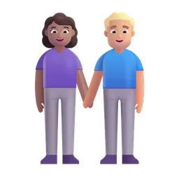Woman and Man Holding Hands: Medium Skin Tone, Medium-Light Skin Tone Microsoft 3D Fluent