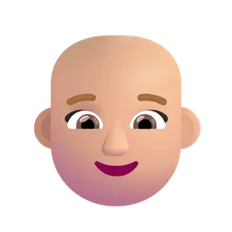 Woman: Medium-Light Skin Tone, Bald Microsoft 3D Fluent