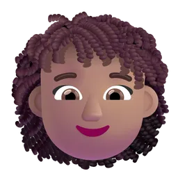 Woman: Medium Skin Tone, Curly Hair Microsoft 3D Fluent
