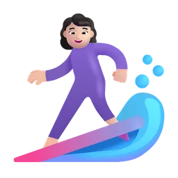 Woman Surfing: Light Skin Tone Microsoft 3D Fluent