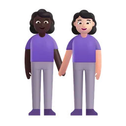 손을 잡고 있는 여성: 어두운 피부 톤, 밝은 피부 톤 Microsoft 3D Fluent