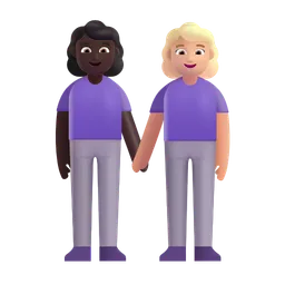 Women Holding Hands: Dark Skin Tone, Medium-Light Skin Tone Microsoft 3D Fluent