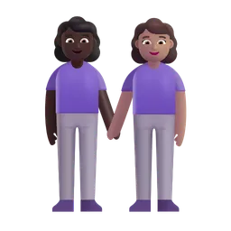 Women Holding Hands: Dark Skin Tone, Medium Skin Tone Microsoft 3D Fluent