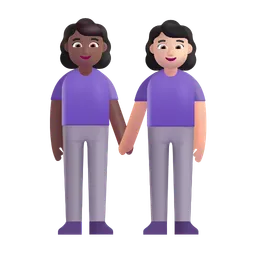 Women Holding Hands: Medium-Dark Skin Tone, Light Skin Tone Microsoft 3D Fluent