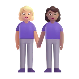 Women Holding Hands: Medium-Light Skin Tone, Medium Skin Tone Microsoft 3D Fluent