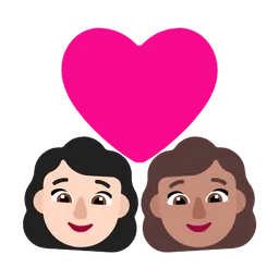 Couple with Heart: Woman, Woman, Light Skin Tone, Medium Skin Tone — Microsoft