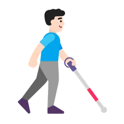 Man with White Cane Facing Right: Light Skin Tone — Microsoft
